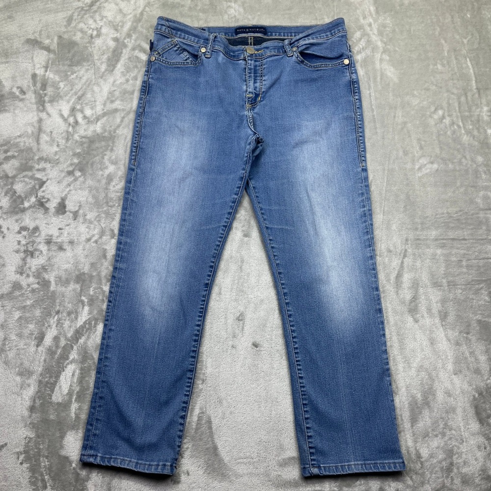 Rock & Republic Berlin Denim Jeans Cropped Comfort Stretch Sz 16 Fits 33" Grunge